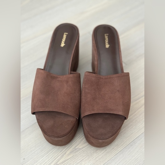 Larroude Miso Chunky Platform Block Heel Clog Sandals Chocolate Suede Size 9 - Picture 6 of 11